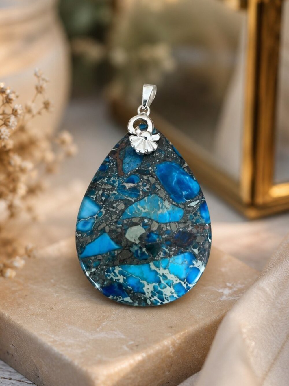 Blue & Copper Stone Pendant 925 Silver Bale
